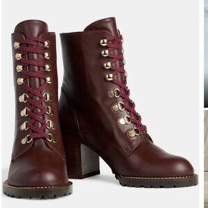 Stuard Weitzman Kolbie Leather Lace up boots size 9 Merlot